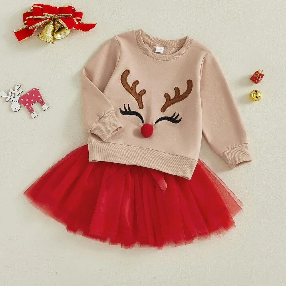 Bonangber My First Christmas Baby Girl Outfit Reindeer Print Crewneck Sweatshirt